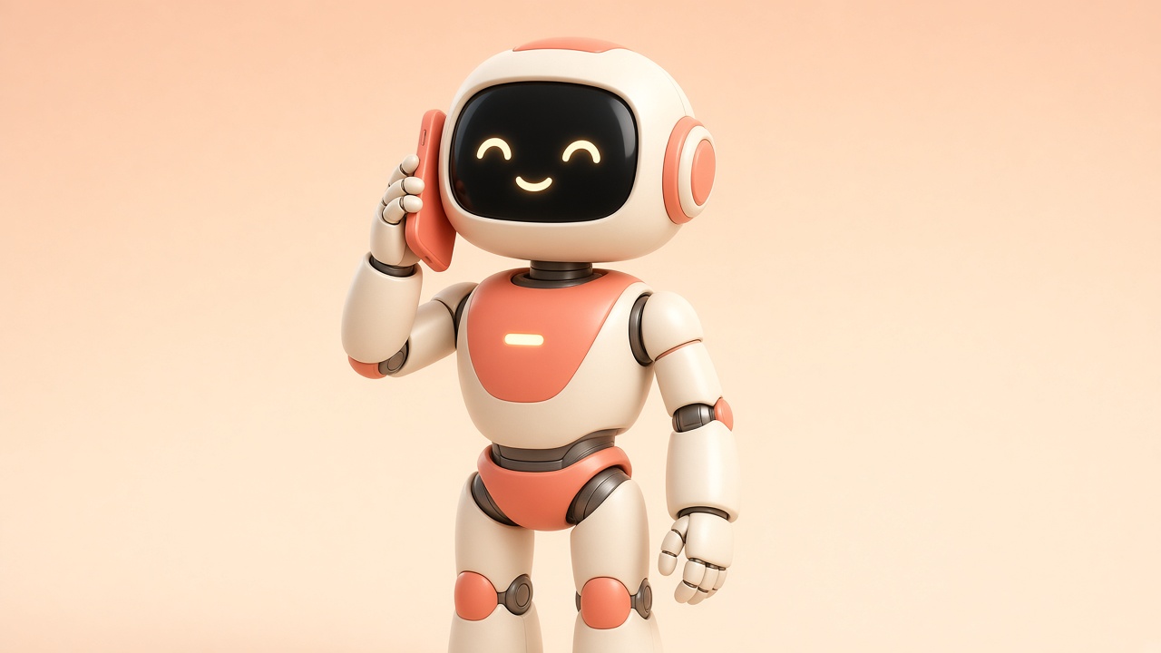 Przyjazny robot asystent rozmawia przez telefon